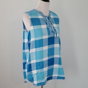 Indigo women's blue Buffalo plaid sleeveless top